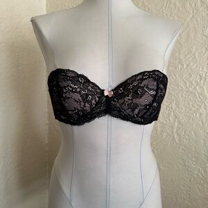 Victoria’s Secret Pink Flirt Push Up Strapless Bra Black Lace 32B